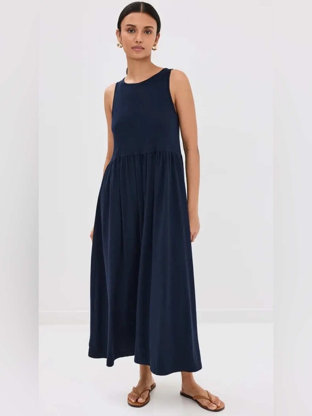 Perfectwhitetee Perfect White Tee Slubbed Jersey Tiered Dress Navy XS